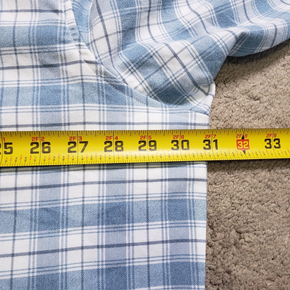 Poncho Men's Shirt 3XL Long Sleeve Button Down White Blue Plaid Magnetic Pockets - Picture 8 of 14